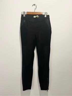 Anthropologie Black Velvet Faux Leather Moto Pull On Pants Ankle Zip Leggings 25
